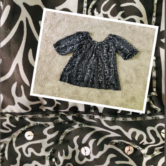 Nicole Miller Beaded Relaxed Blouse Top Size 14 Chiffon Summer Shoulders Off - Picture 1 of 15